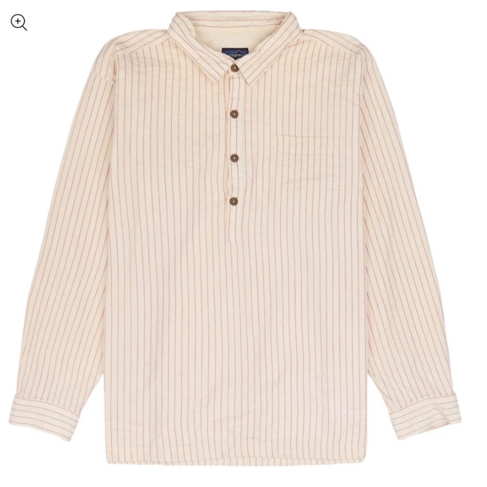 Patagonia Mens Large 100% Organic Cotton Striped Long Sleeve Shirt Cream Red
